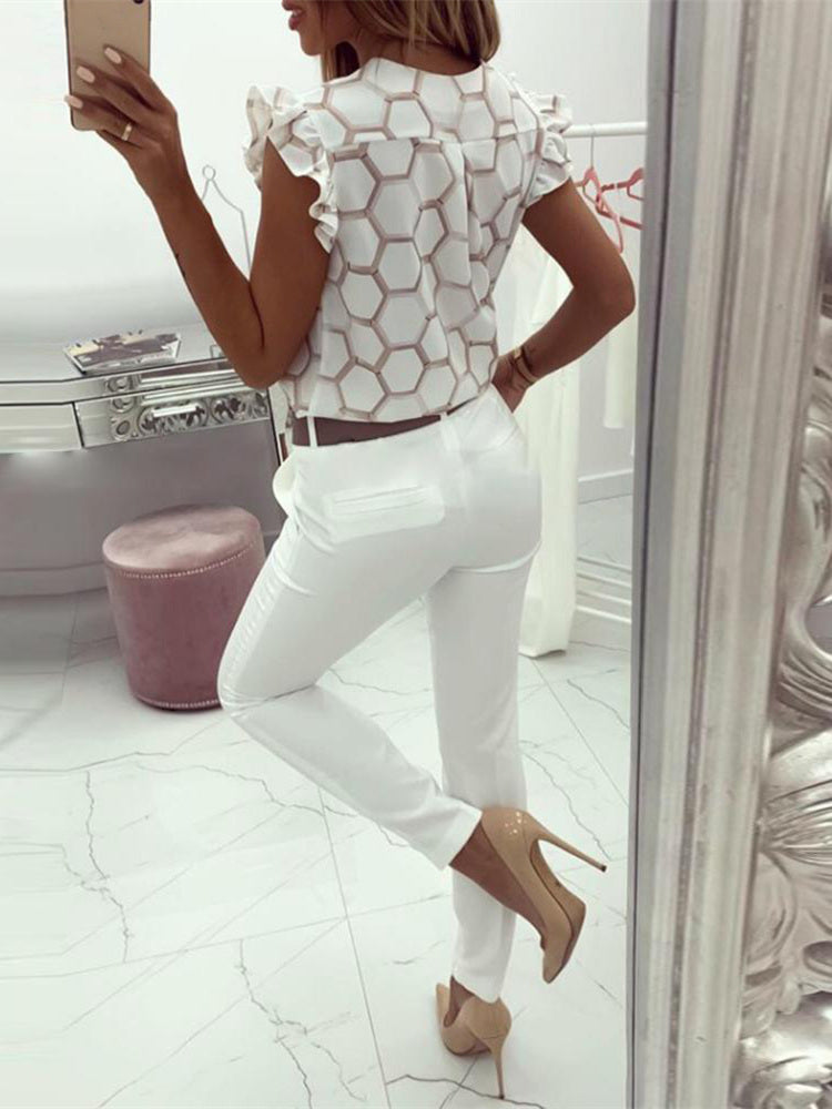 Lace Sleeve Casual Sleeveless Simple Shirt